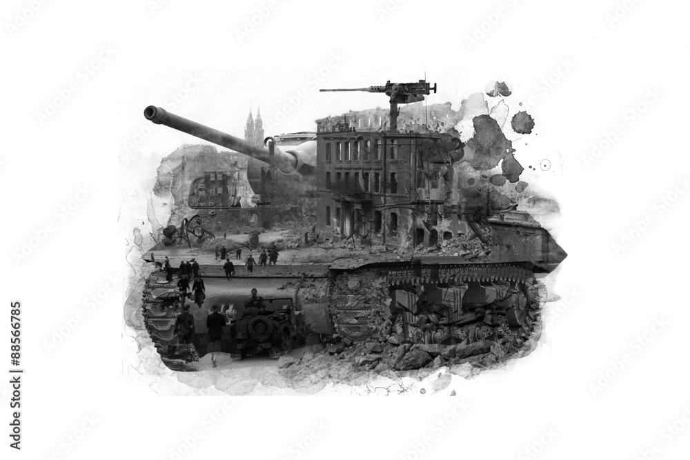 Double Exposure tanks and military image
