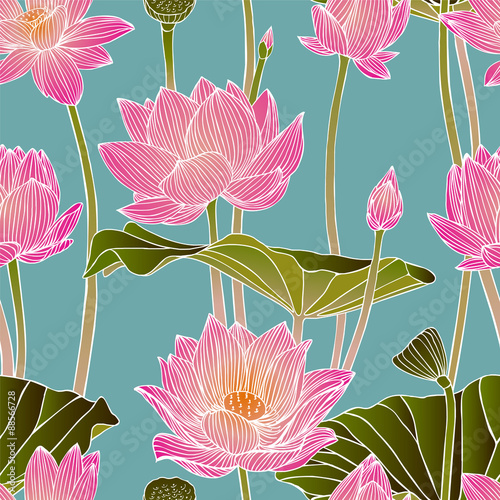 Vector seamless pattern - lotus flowers