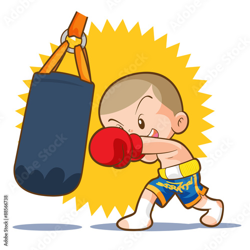 cute muaythai kids sandbag boxing hit practice