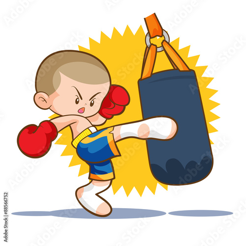 cute muaythai kids sandbag boxing kick practice