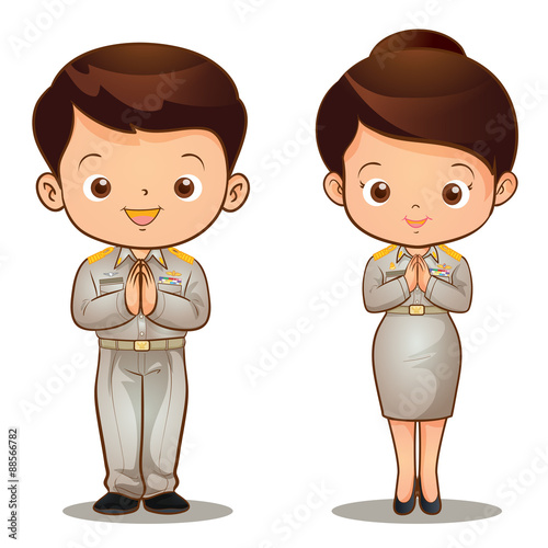 man and woman Thai official Sawasdee action lovely