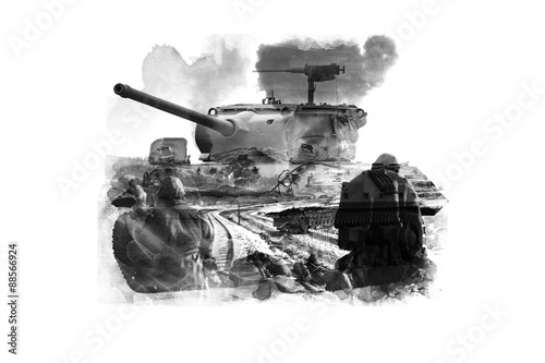 Foto Double Exposure tanks and military image