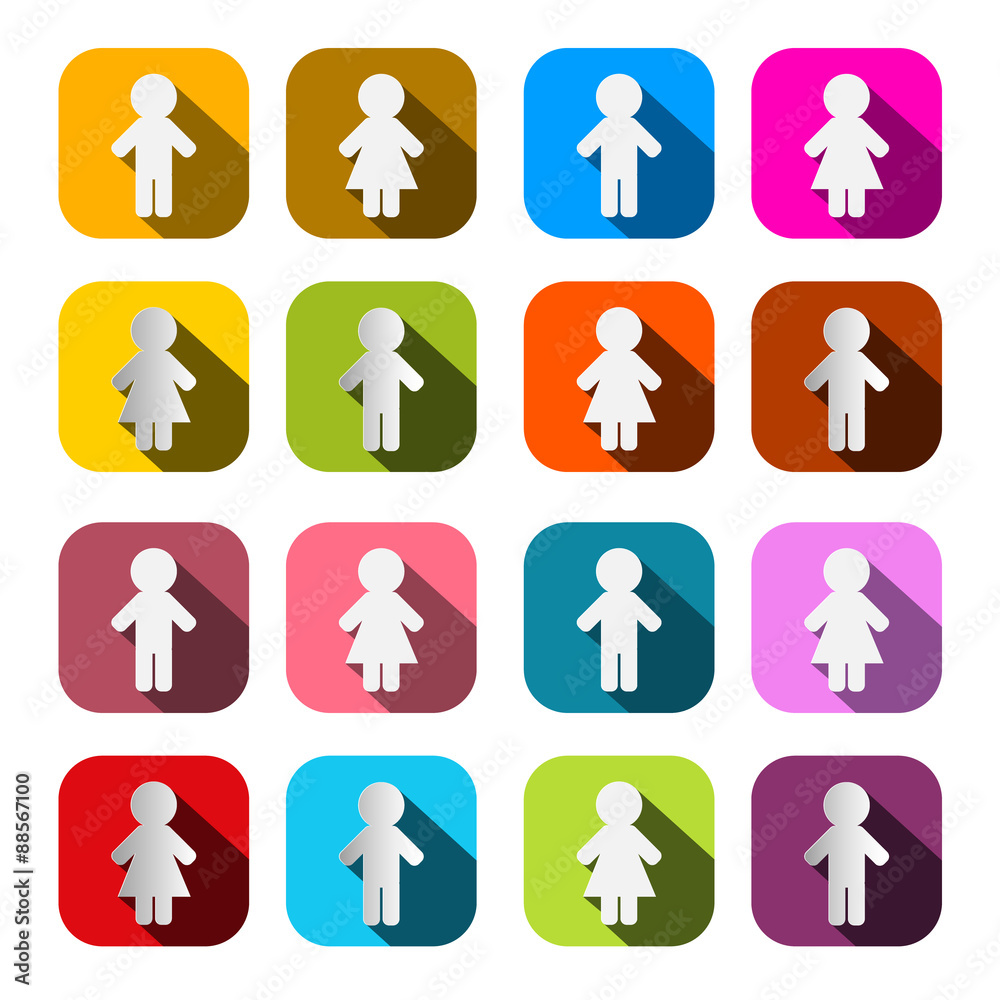 Man and Woman Colorful Icons - Stickers Web Symbols Set in Rounded Squares Man and Woman Colorful Icons - Stickers Web Symbols Set in Rounded Squares