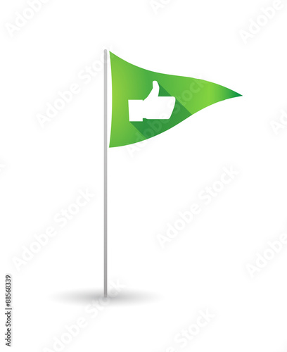 Golf flag with a thumb up hand