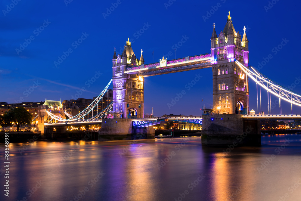 Tower Bridge at Night, London, UK.
