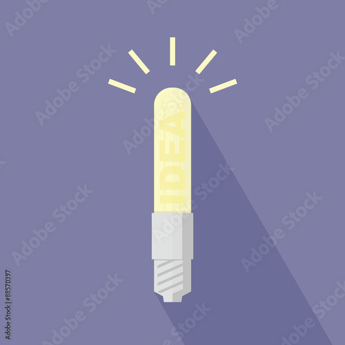 Idea lamp.Flat lamp with shining word idea