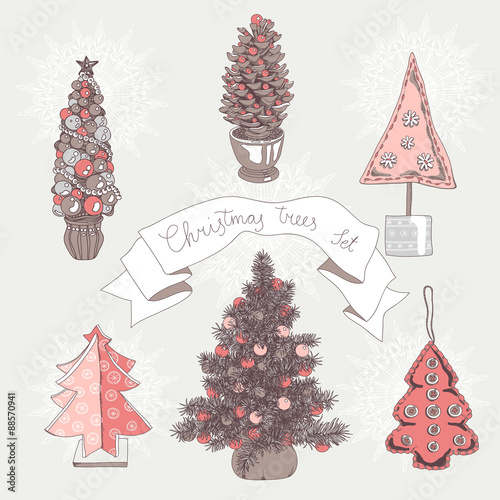 Vector illustration set with christmas trees.