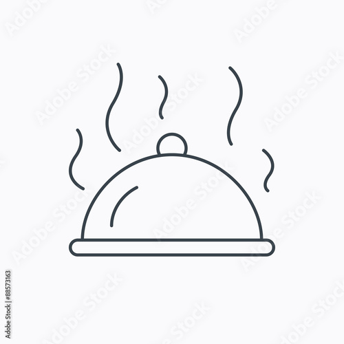 Restaurant cloche icon. Hot food sign.