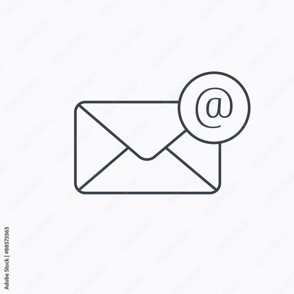Envelope mail icon. Email message with AT sign.