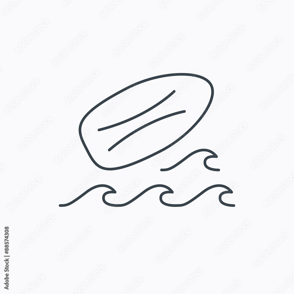 Surfboard icon. Surfing waves sign. Surfboard icon. Surfing waves sign.