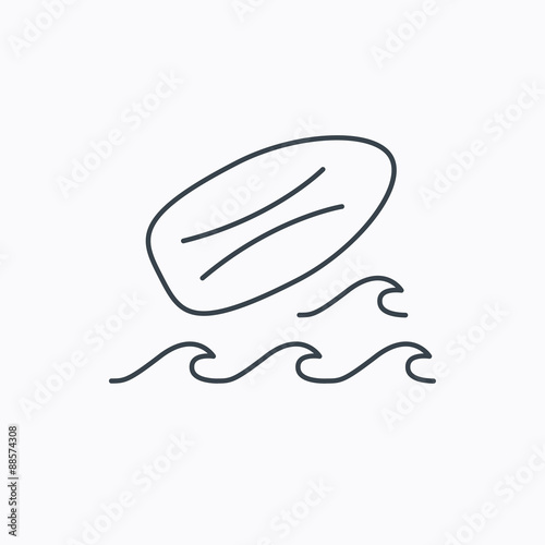 Surfboard icon. Surfing waves sign.
