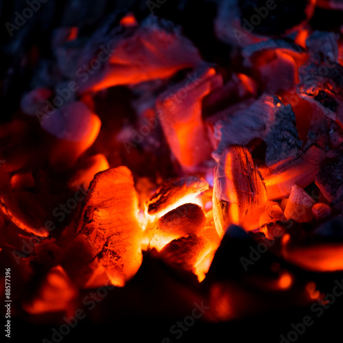 Burning charcoal in the dark