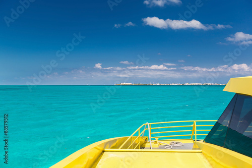 Yellow catamaran in caribbean sea