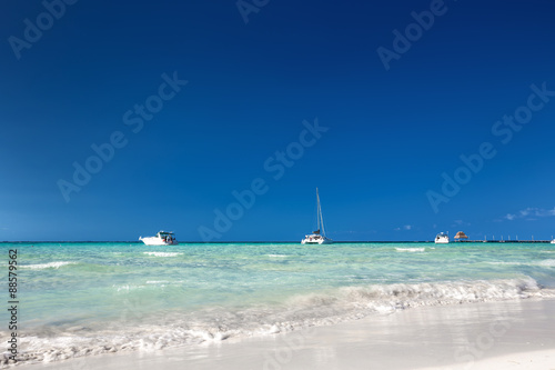 Yachts and catamaran in caribbean sea