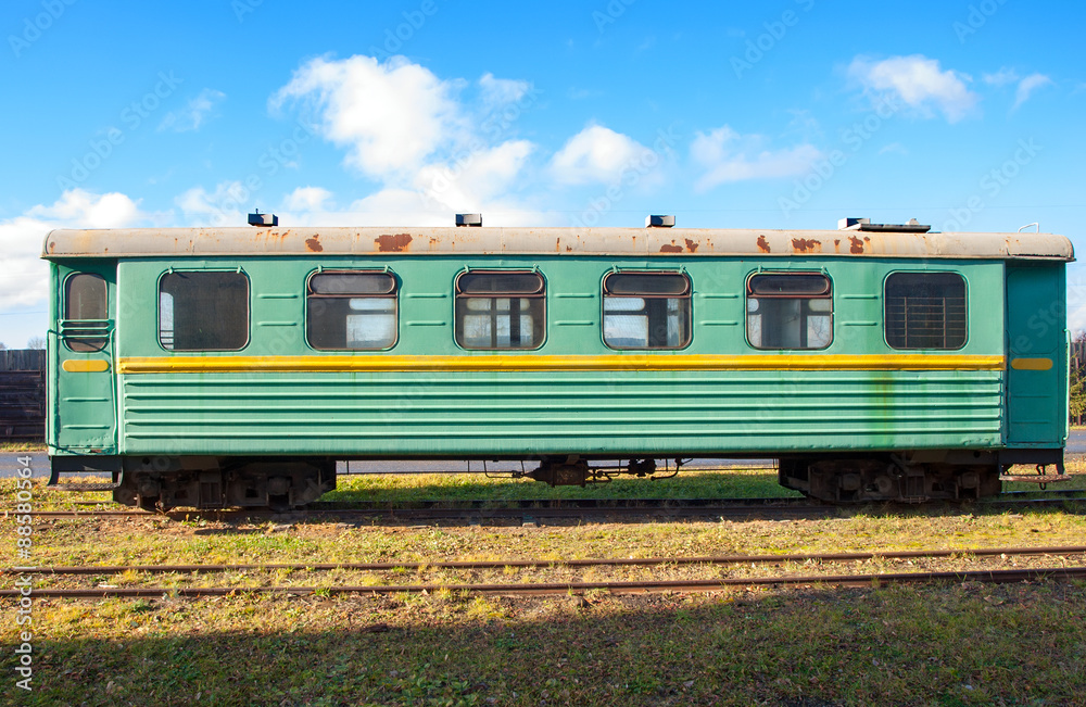 Green narrow-gauge railway wagon Green narrow-gauge railway wagon