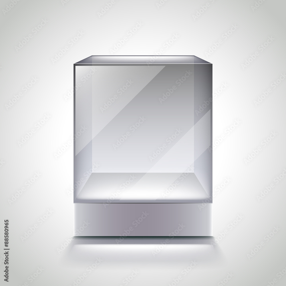 Empty glass cube showcase for exhibition vector Empty glass cube showcase for exhibition vector