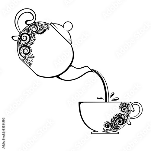 The contour of the Cup and teapot with floral element.