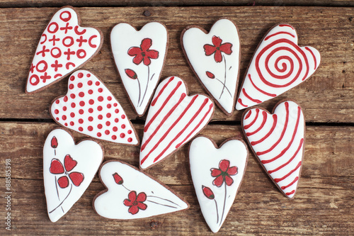 Homemade gingerbreads in the shape of heart 