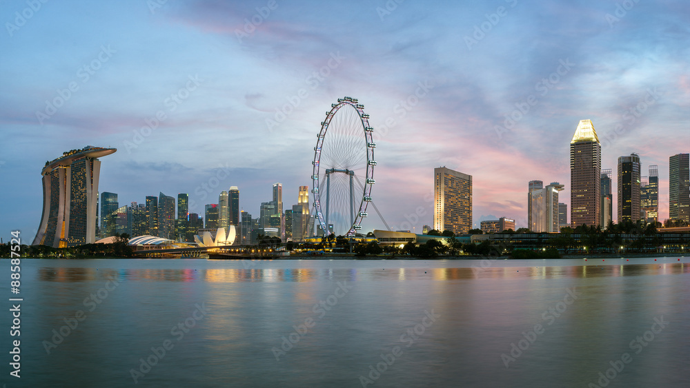 Naklejka premium Singapore city in dramatic twilight, Asia.