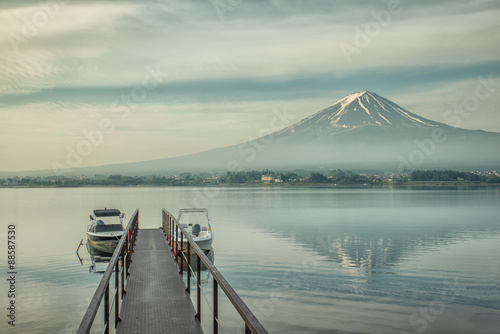 Photography Mt.Fuji and jetty in Kawaguchiko, Japan