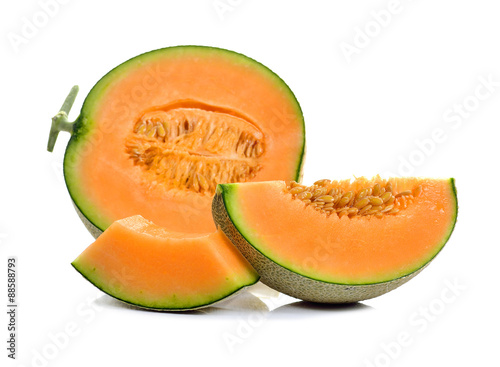 Ripe cantaloupe melon on white background