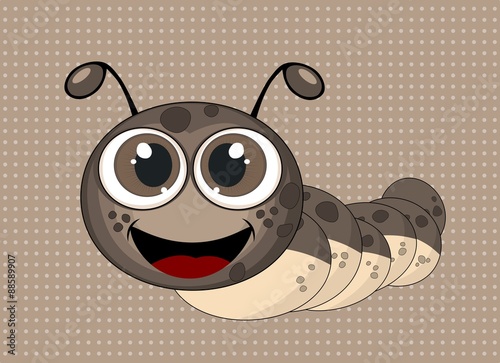Caterpillar illustration on dotted brown background