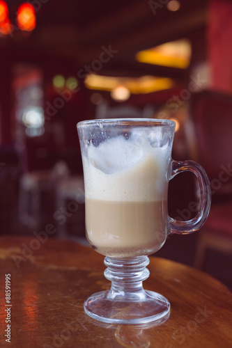 coffee latte on wood table