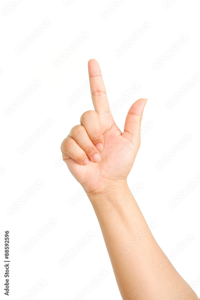 female hand touching or pointing to something isolated on white background female hand touching or pointing to something isolated on white background