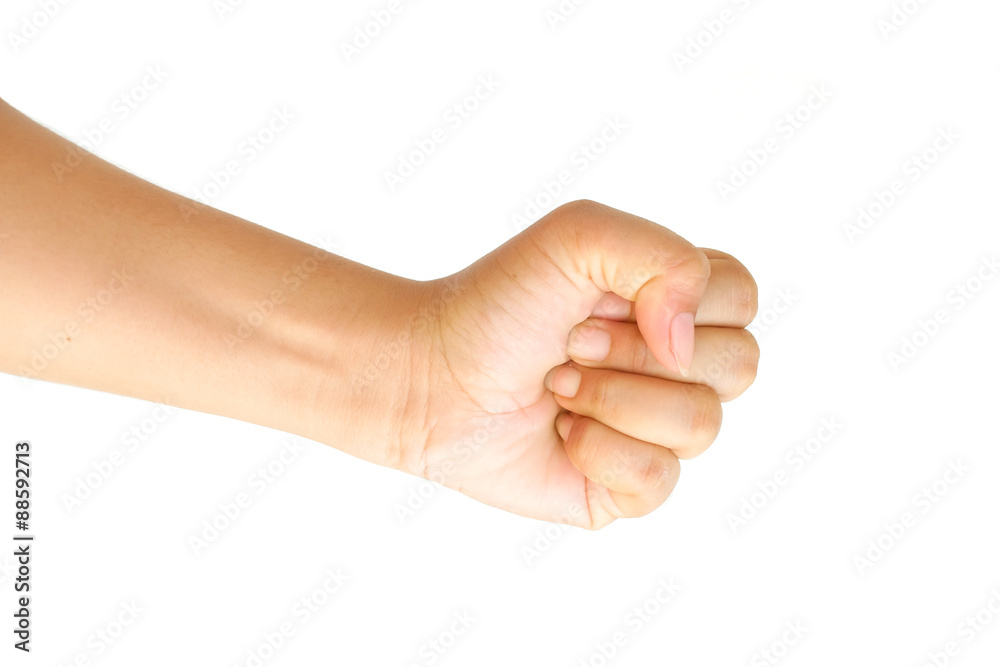 Male hand clench one' fists isolated on white background. Male hand clench one' fists isolated on white background.