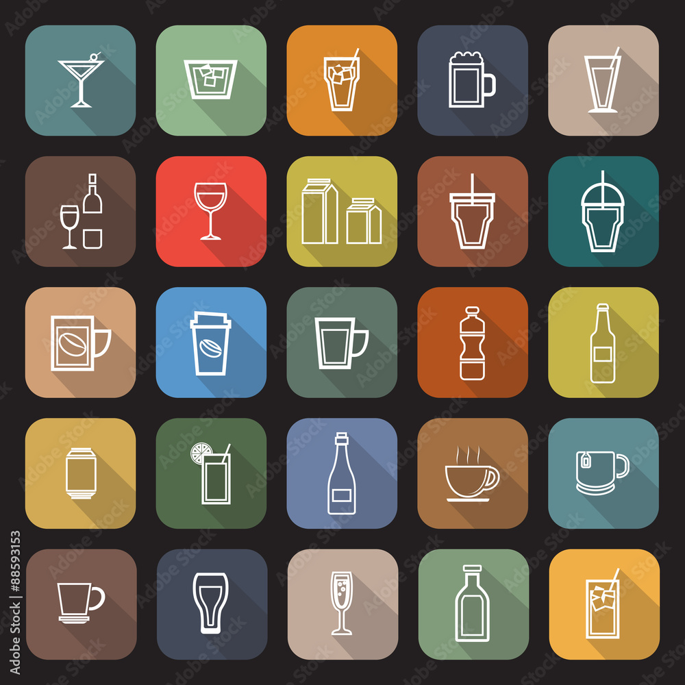 Drink line flat icons with long shadow Drink line flat icons with long shadow