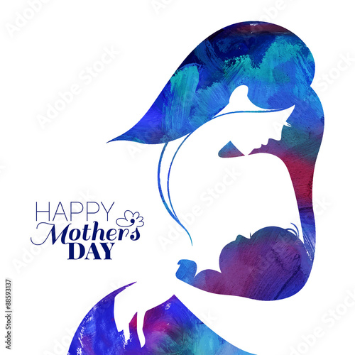 Acrylic painting mother silhouette with her baby
