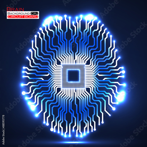 Neon brain. Cpu. Circuit board. Vector illustration. Eps 10