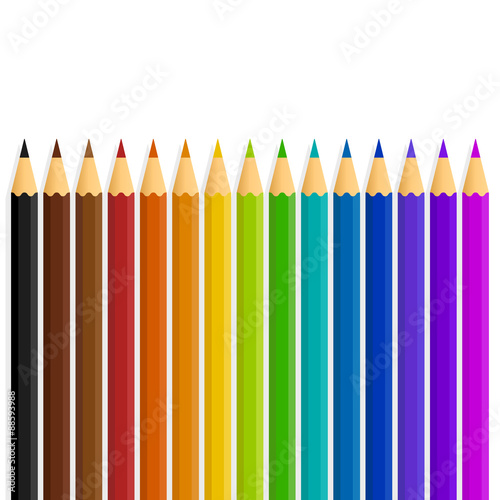 A straight line of vector rainbow color / colour pencils isolated on a white background