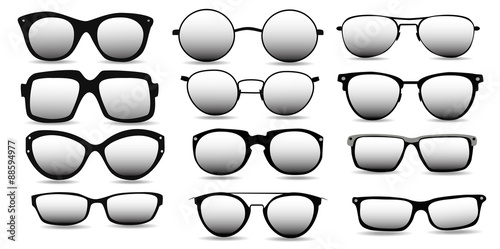 various models of black-rimmed glasses, vector