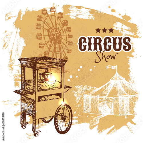 Hand drawn sketch circus and amusement vector illustration