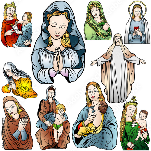 Virgin Mary Set - Colored Illustrations, Vector