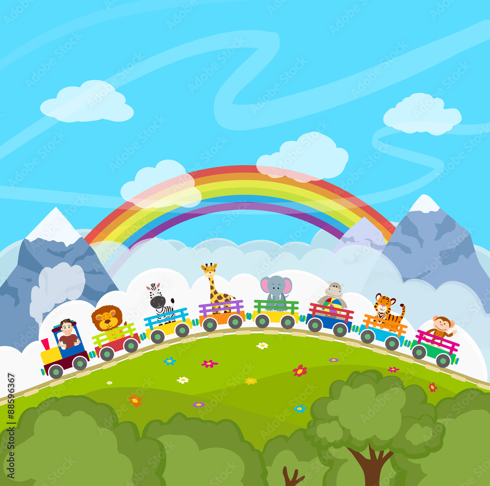 cartoon railway train with animals. vector illustration cartoon railway train with animals. vector illustration