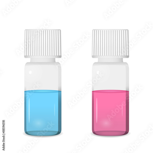 Two vials with colored solutions