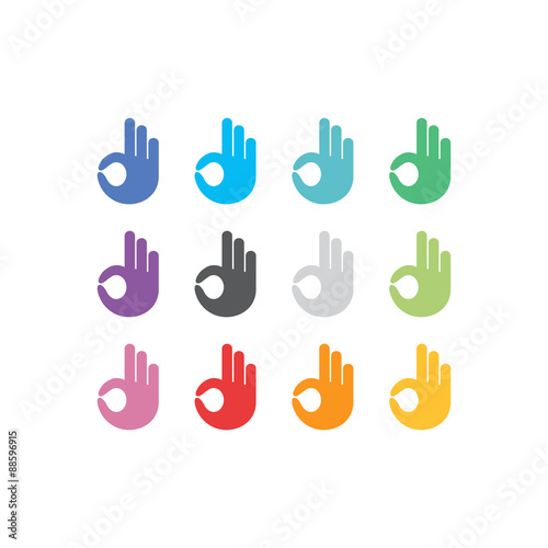 colorful flat hand icon ok