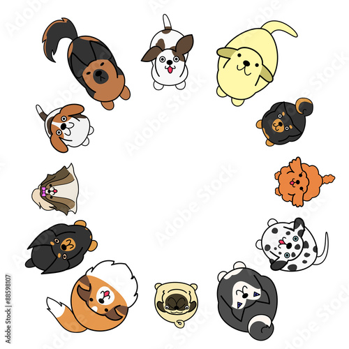 looking up dogs in circle with copy space