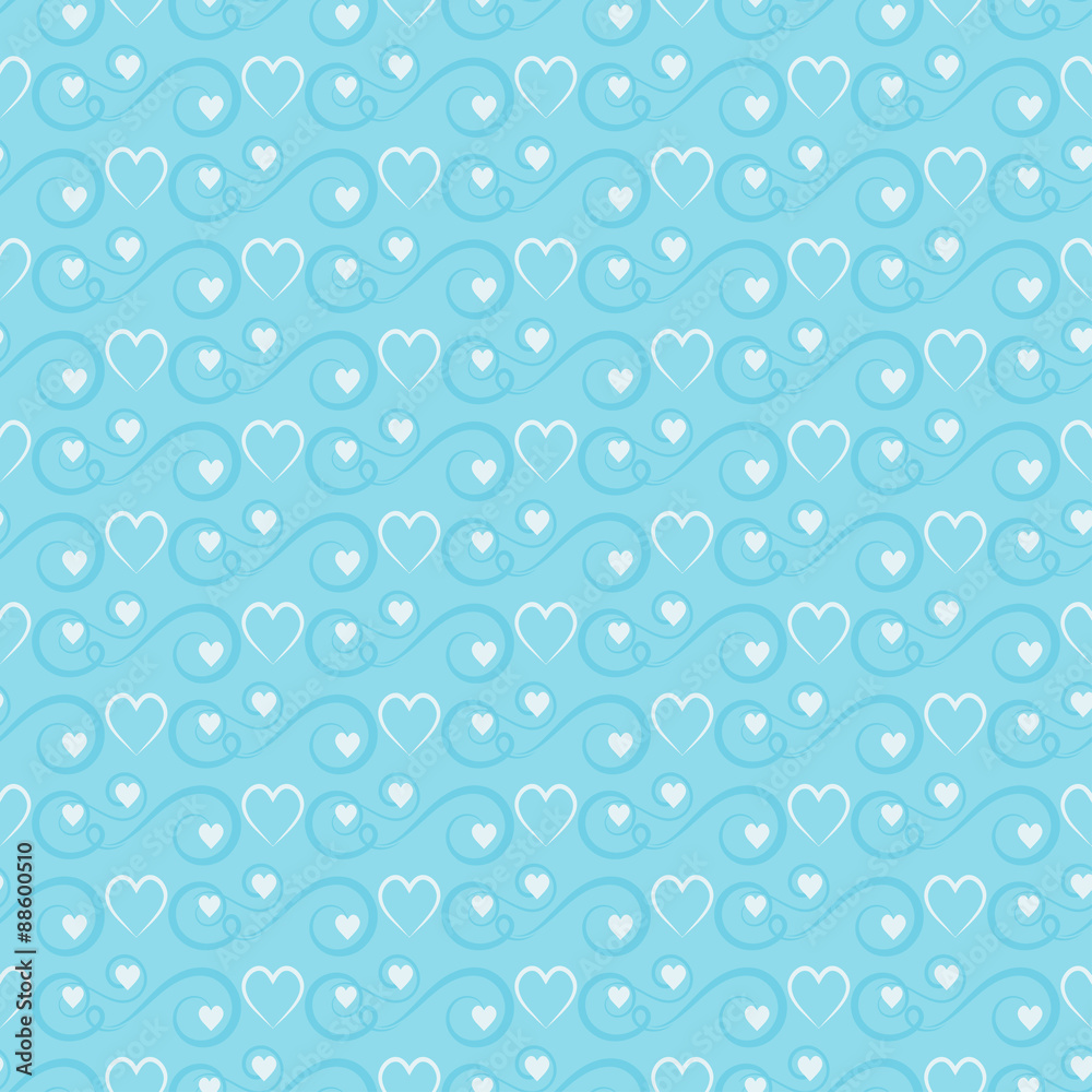 Blue seamless pattern hearts