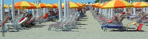 Photography colorful parasol on the beach during the hot summer