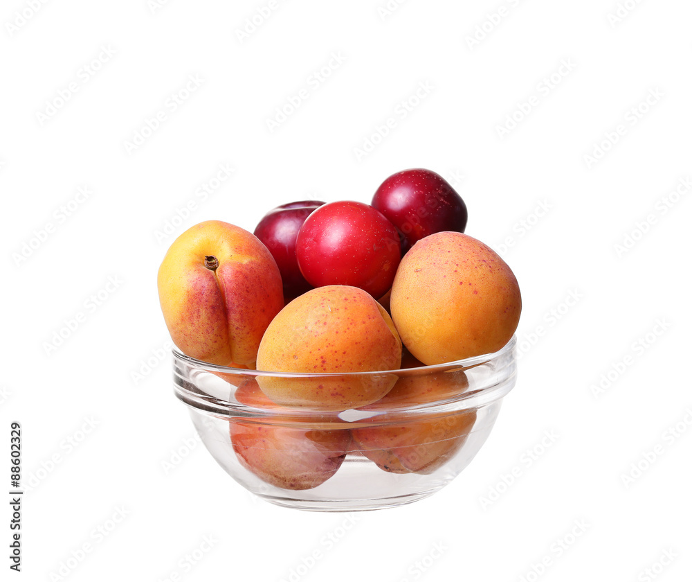 apricot, peach plum isolated on white background apricot, peach plum isolated on white background