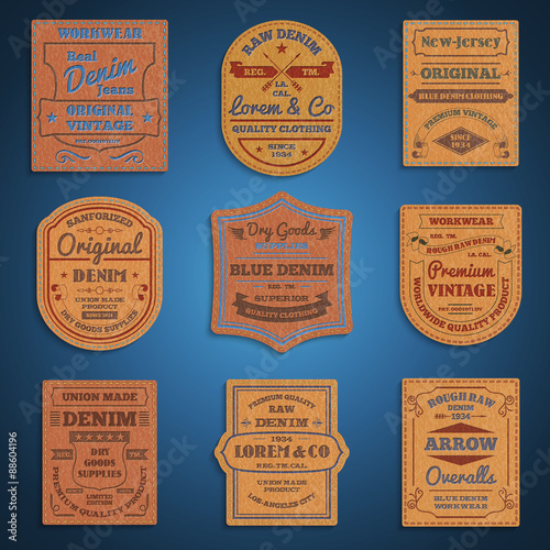 Leather classic denim jeans labels set