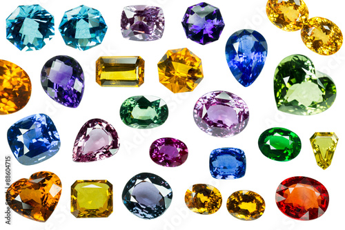 Bright gems on a white background