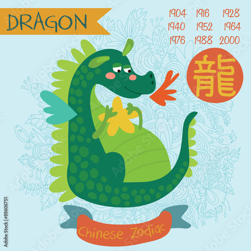 Cute Chinese zodiac sign - dragon. Vector illustrationyearsChine