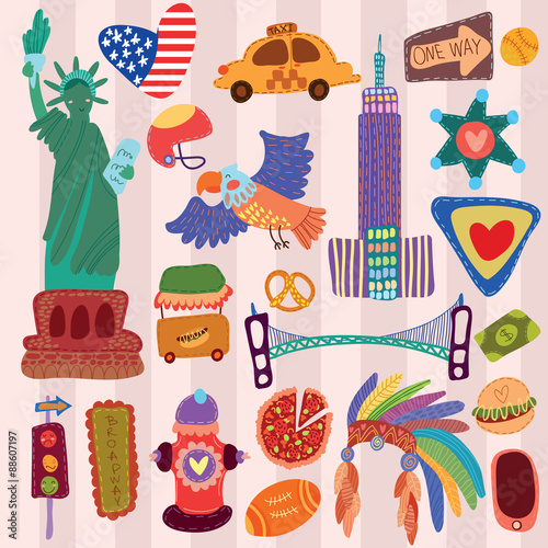 America cute set (A set of cartoon design elements)