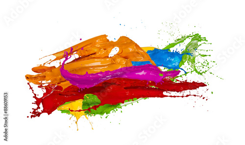 Colored paint splashes on white background