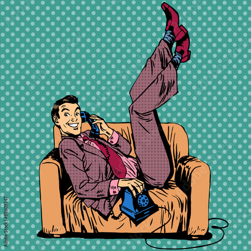 Lazy man sofa talking phone