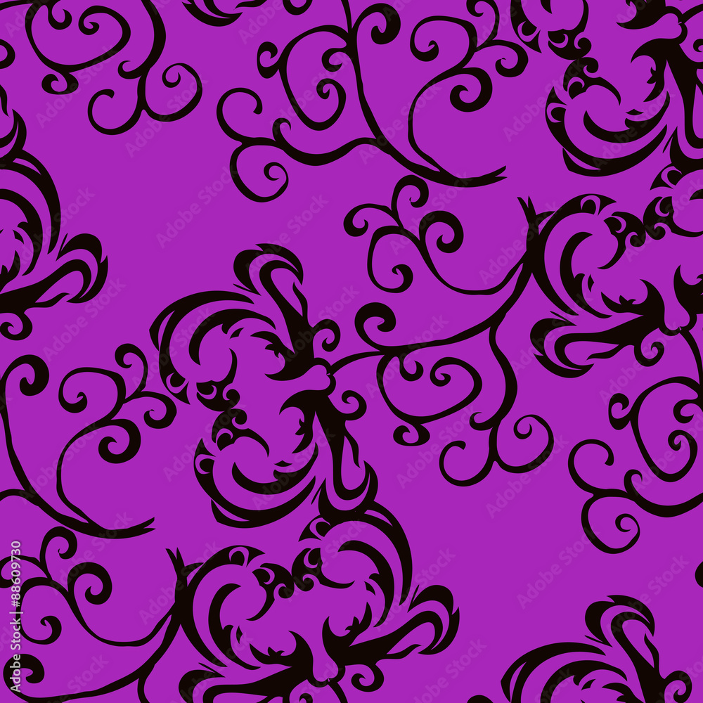 Black flowers on a purple background.Seamless. Black flowers on a purple background.Seamless.
